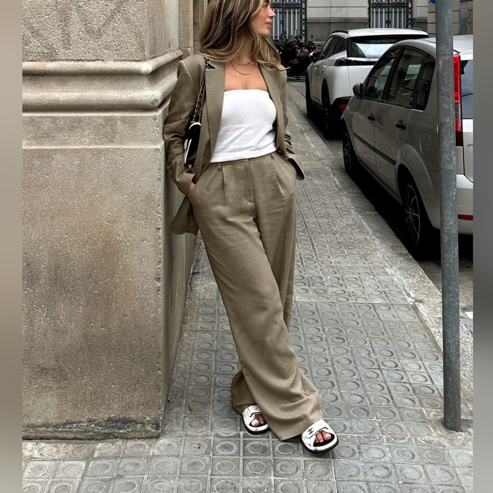 Heavy High Waist Wide Leg Linen Pants